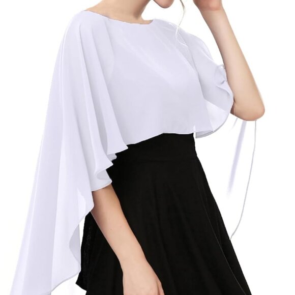 Women's Capelet Shawls and Wraps for Evening Dresses Soft Bridesmaid Shawl Chiff - Picture 2 of 6